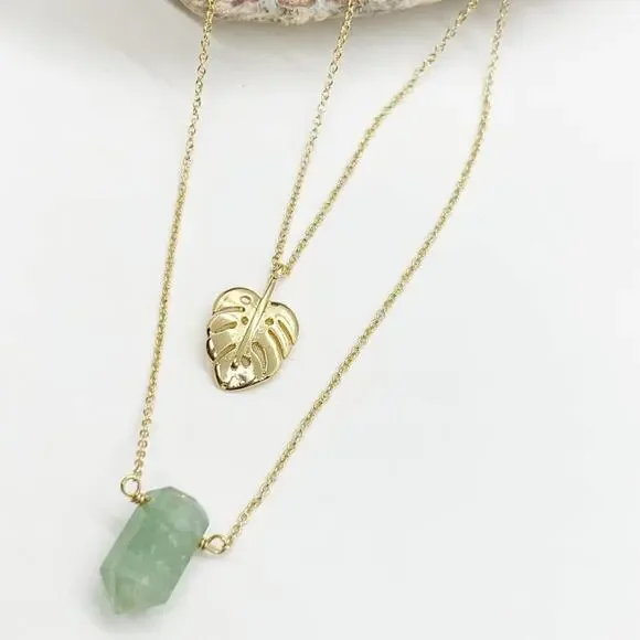 NEW Free People x Luna Norte Green Aventurine & Leaf Layer Necklace - Picture 13 of 15